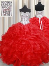 Fashion Organza Sleeveless Floor Length Vestidos de Quinceanera and Beading and Ruffles