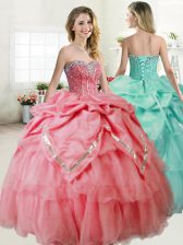 Extravagant Watermelon Red Sleeveless Beading Floor Length Ball Gown Prom Dress