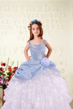  Sleeveless Lace Up Floor Length Beading and Ruffled Layers and Hand Made Flower Child Pageant Dress