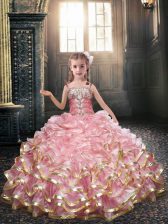  Spaghetti Straps Sleeveless Lace Up Flower Girl Dresses Baby Pink Organza
