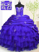  Sleeveless Brush Train Beading and Appliques and Ruffled Layers and Pick Ups Lace Up Sweet 16 Quinceanera Dress