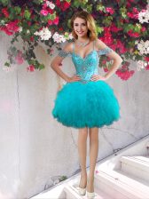 Great Off The Shoulder Sleeveless Lace Up Homecoming Dress Teal Tulle