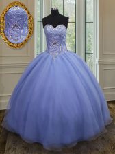 Edgy Lavender Organza Lace Up Sweetheart Sleeveless Floor Length Sweet 16 Dress Beading