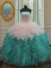 Fabulous Multi-color Strapless Neckline Beading and Ruffles Sweet 16 Dresses Sleeveless Lace Up