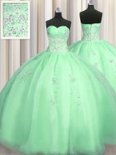 Fashion Puffy Skirt Apple Green Sleeveless Organza Zipper 15th Birthday Dress for Military Ball and Sweet 16 and Quinceanera