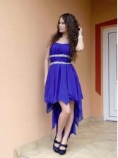 Smart Royal Blue Sleeveless Chiffon Zipper Evening Dress for Prom and Party