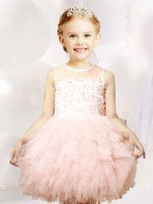  Baby Pink Scoop Neckline Appliques and Ruffles Toddler Flower Girl Dress Sleeveless Zipper