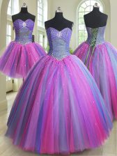 Modest Three Piece Multi-color Sweetheart Neckline Beading Sweet 16 Quinceanera Dress Sleeveless Lace Up