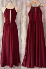 Floor Length A-line Sleeveless Burgundy Zipper
