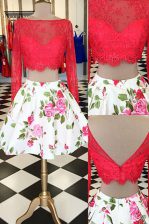 Custom Design Lace Knee Length A-line Long Sleeves Multi-color Prom Gown Zipper