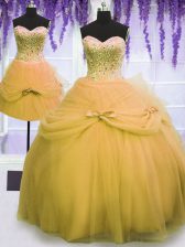  Three Piece Sleeveless Lace Up Floor Length Beading and Bowknot Sweet 16 Dress