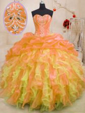 Graceful Multi-color Lace Up Vestidos de Quinceanera Beading and Ruffles Sleeveless Floor Length