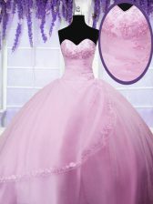 Customized Sweetheart Sleeveless Tulle Quince Ball Gowns Appliques Lace Up