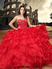  Floor Length Ball Gowns Sleeveless Red Ball Gown Prom Dress Lace Up