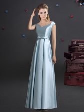Sophisticated Light Blue Off The Shoulder Zipper Bowknot Quinceanera Court Dresses Cap Sleeves