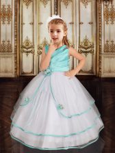 Asymmetric Sleeveless Tulle Girls Pageant Dresses Beading and Ruffled Layers Zipper