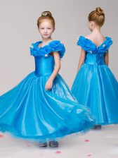  Off the Shoulder Cap Sleeves Appliques Zipper Kids Pageant Dress