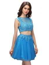 Discount Baby Blue Homecoming Dress Prom and Party with Beading and Appliques Asymmetric Sleeveless Zipper