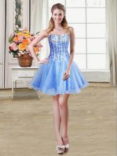 Enchanting Blue Lace Up Prom Evening Gown Sequins Sleeveless Mini Length