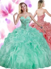  Apple Green Sweetheart Neckline Beading and Ruffles Sweet 16 Dresses Sleeveless Lace Up