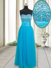  Tulle Sweetheart Sleeveless Lace Up Beading Prom Dresses in Baby Blue
