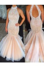 Deluxe Mermaid Tulle Sleeveless Floor Length Prom Party Dress and Beading