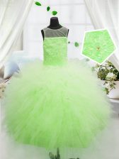  Yellow Green Pageant Gowns For Girls Party and Wedding Party with Beading and Appliques Scoop Sleeveless Zipper