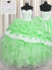  Ball Gowns Beading and Appliques and Ruffles and Pick Ups Vestidos de Quinceanera Lace Up Organza Sleeveless Floor Length