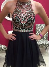 Elegant Halter Top Sleeveless Side Zipper Mini Length Beading 