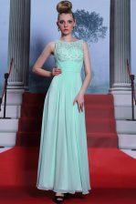 Unique Apple Green Side Zipper Scoop Beading and Ruching Dress for Prom Chiffon Sleeveless