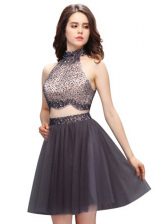 Comfortable Chiffon High-neck Sleeveless Zipper Beading Dress for Prom in Black