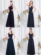 Stunning One Shoulder Ruching Quinceanera Court of Honor Dress Navy Blue Side Zipper Sleeveless Floor Length
