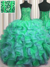  Visible Boning Beaded Bodice Multi-color Ball Gowns Organza Strapless Sleeveless Beading and Ruffles Floor Length Lace Up Quinceanera Dresses