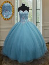Sweet Sweetheart Sleeveless Quinceanera Dress Floor Length Beading Baby Blue Organza