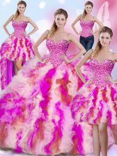 Unique Four Piece Floor Length Multi-color Sweet 16 Quinceanera Dress Sweetheart Sleeveless Lace Up