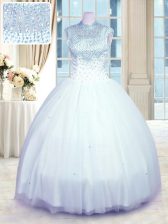 Sophisticated Baby Blue Sleeveless Tulle Zipper Ball Gown Prom Dress for Military Ball and Sweet 16 and Quinceanera