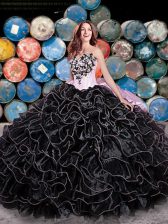 Great Pick Ups Floor Length Ball Gowns Sleeveless Black Quince Ball Gowns Lace Up
