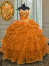  Pick Ups Ruffled Ball Gowns Sweet 16 Quinceanera Dress Orange Sweetheart Organza Sleeveless Floor Length Lace Up