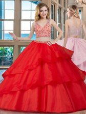 Beauteous Organza Sleeveless With Train Quinceanera Dress Brush Train and Beading