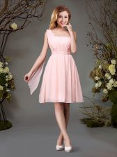  One Shoulder Pink Zipper Court Dresses for Sweet 16 Beading and Ruching Sleeveless Mini Length