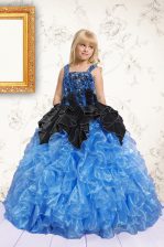 Luxurious Pick Ups Straps Sleeveless Lace Up Girls Pageant Dresses Blue Organza