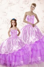 Artistic Ruffled Lilac Sleeveless Organza Lace Up Sweet 16 Dress for Military Ball and Sweet 16 and Quinceanera
