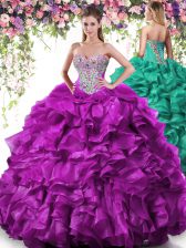  Beading and Ruffles Sweet 16 Dress Purple Lace Up Sleeveless Floor Length