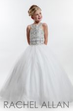  Scoop Sleeveless Floor Length Beading Zipper Little Girls Pageant Dress with White