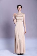 Vintage Peach Backless Beading and Ruching Sleeveless Floor Length