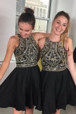 Classical Black A-line Chiffon Scoop Sleeveless Beading Mini Length Zipper Prom Dresses