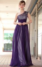  One Shoulder Sleeveless Beading and Appliques Side Zipper Prom Party Dress