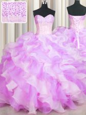 Fashionable Visible Boning Two Tone Sweetheart Sleeveless Organza Quinceanera Dress Beading and Ruffles Lace Up