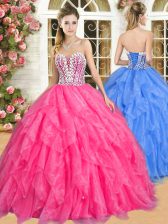 High Class Organza Sleeveless Floor Length Quinceanera Gowns and Beading and Ruffles