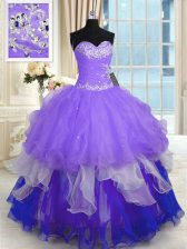  Sweetheart Sleeveless Vestidos de Quinceanera Floor Length Beading and Ruffles Multi-color Organza